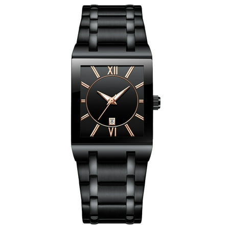 Business Golden Stainless Steel Watch For Men Fashion Rectangle Wrist Watch For Men Date Water Proof Analog Quartz Watch