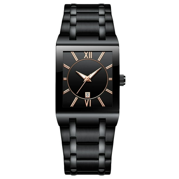 Business Golden Stainless Steel Watch For Men Fashion Rectangle Wrist Watch For Men Date Water Proof Analog Quartz Watch