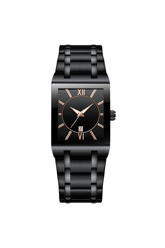 Business Golden Stainless Steel Watch For Men Fashion Rectangle Wrist Watch For Men Date Water Proof Analog Quartz Watch