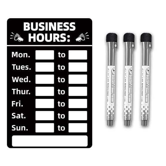 Business Hours Sign with 3 Erasable Pens for Repeated Use, Weather Resistant PVC Board Suitable for Any Store, Restaurant, Office, or Business Premises (black)