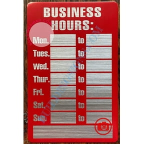Business Hours Sign (Aluminum, RED/Brush Aluminium,5.5x8.5) (ref-2201)