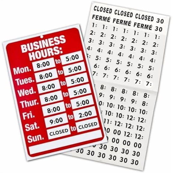 Business Hours Sign, Changeable Open and Closed Signs with Matching Letter and Number Stickers for Glass Door, Office, Restaurants, Bars, Retail, Barbershop, Salon Shops (Red)