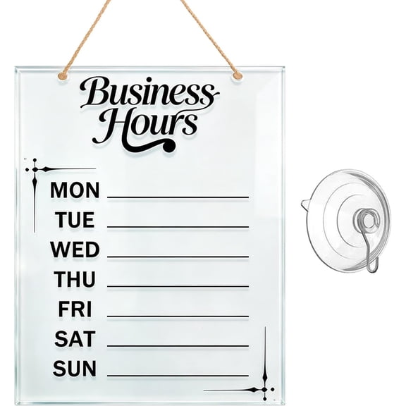 Business Hours Sign,Customizable Sign with Rope and Suction cup 10"x8"Clear