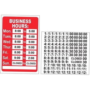 Business Hours Sign Kit - Bright Red & White Vertical Sign with Letters & Numbers