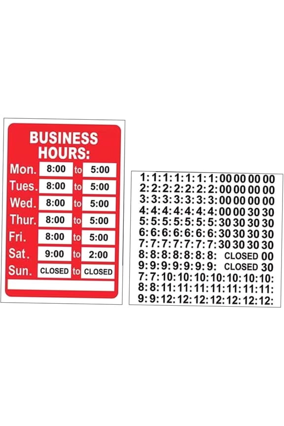 Business Hours Sign Kit - Bright Red & White Vertical Sign with Letters & Numbers