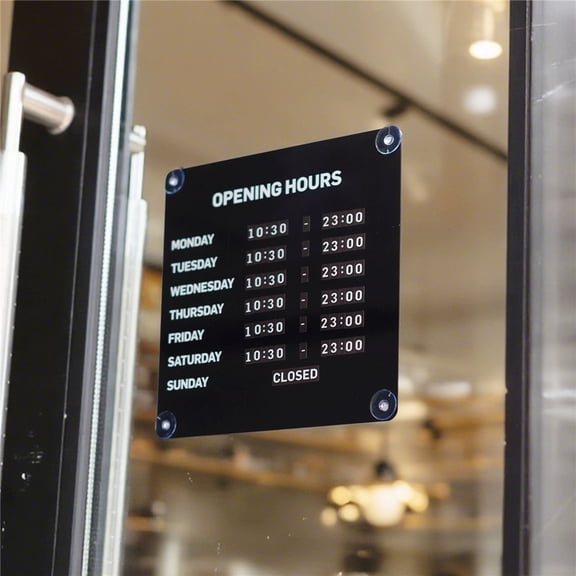 Business Hours Sign for Storefront, Magnetic Store Hours Display with Suction Cup, Modifiable Window Sign for Indoor and Outdoor Business Use, 26 x 26 cm,black