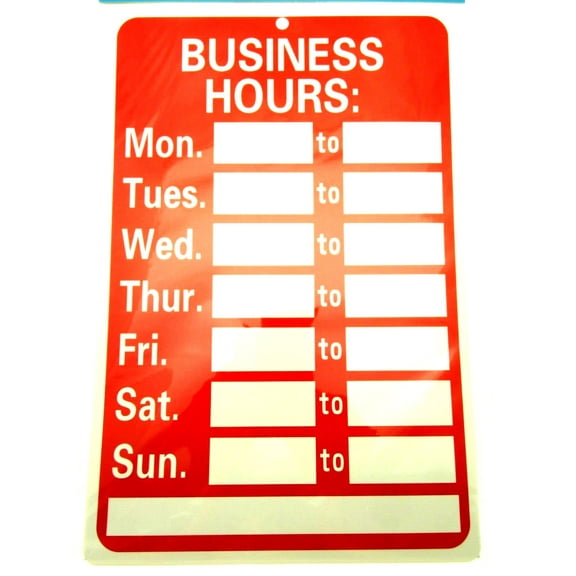 Business Hours Sign with Sticker Decal Numbers - 11.8" x 7.87" Red