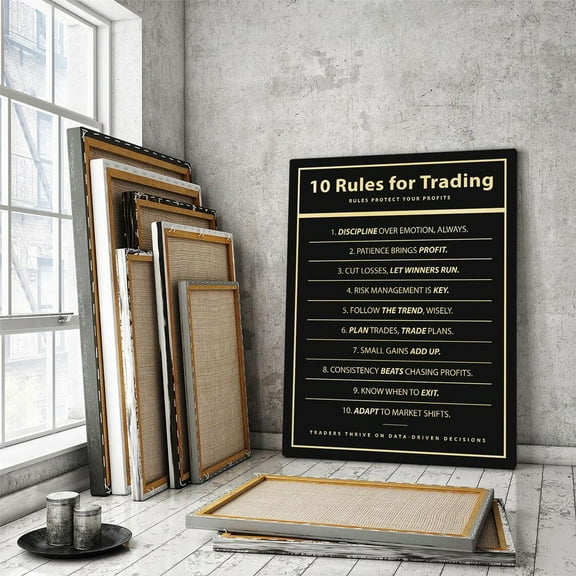Business Inspirational Finance Decor For Investors And Entrepreneur 10 Rules For Trading Motivational Wall Art Poster For Home Office Home Decor, 12x18 UNFRAMED