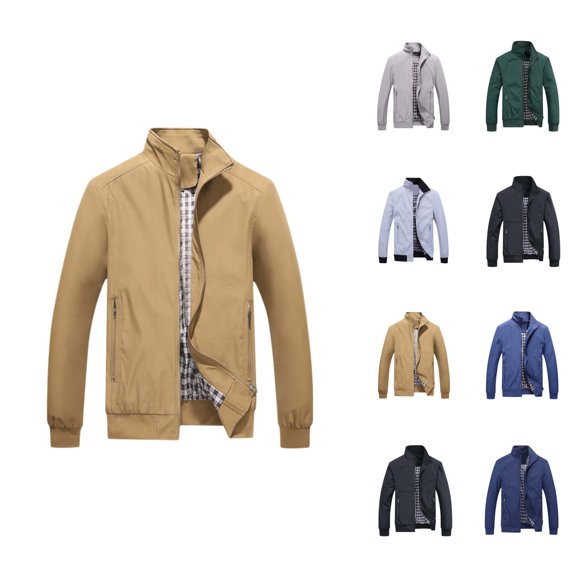 Business Jackets for Men Fall Winter Long Sleeve Plus Size Stand Collar Zip Up Jacket with Pockets Outerwear Coat