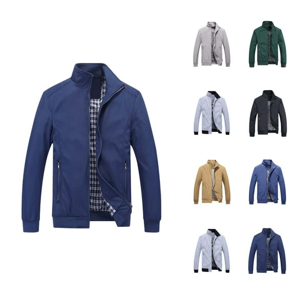 Business Jackets for Men Fall Winter Long Sleeve Plus Size Stand Collar Zip Up Jacket with Pockets Outerwear Coat