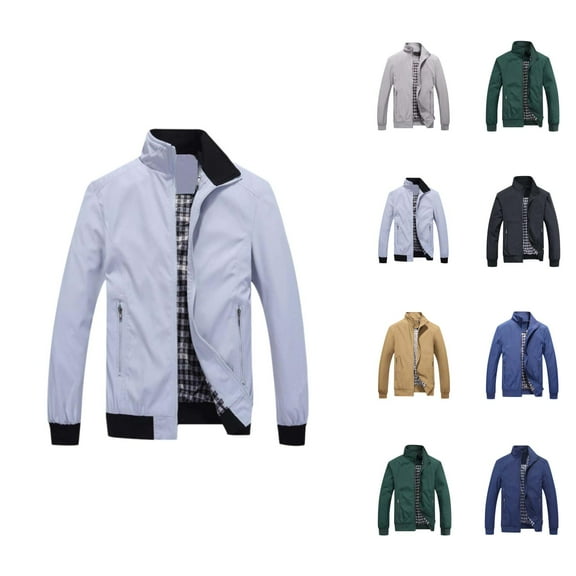 Business Jackets for Men Fall Winter Long Sleeve Plus Size Stand Collar Zip Up Jacket with Pockets Outerwear Coat