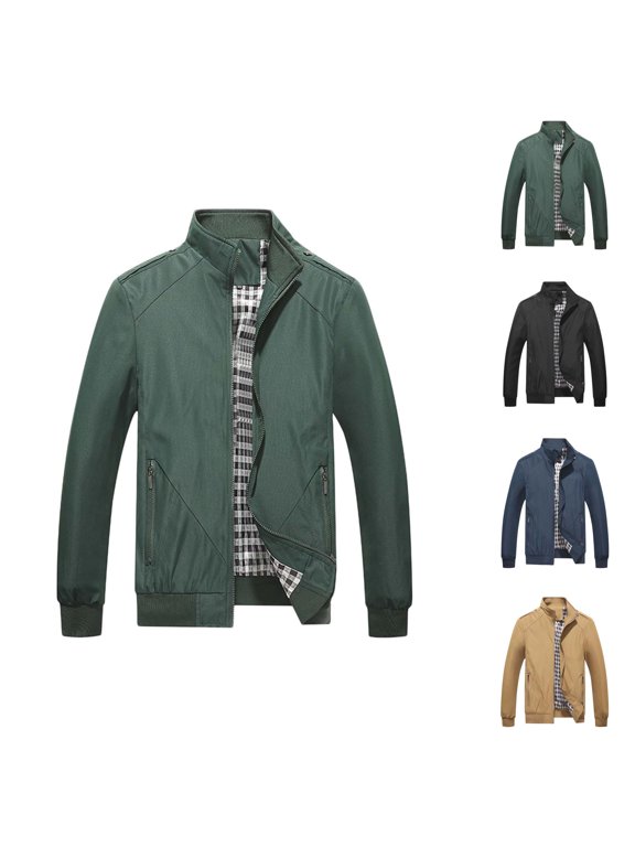 Business Jackets for Men Fall Winter Plus Size Long Sleeve Stand Collar Zip Up Jacket with Pockets Outerwear Coat