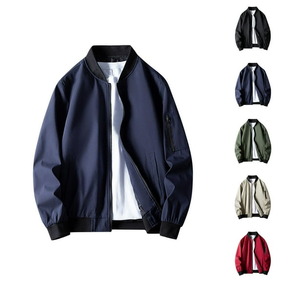 Business Jackets for Men Long Sleeve Stand Collar Zip Up Jacket with Pockets Loose Casual Outerwear Coat