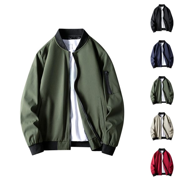 Business Jackets for Men Long Sleeve Stand Collar Zip Up Jacket with Pockets Loose Casual Outerwear Coat