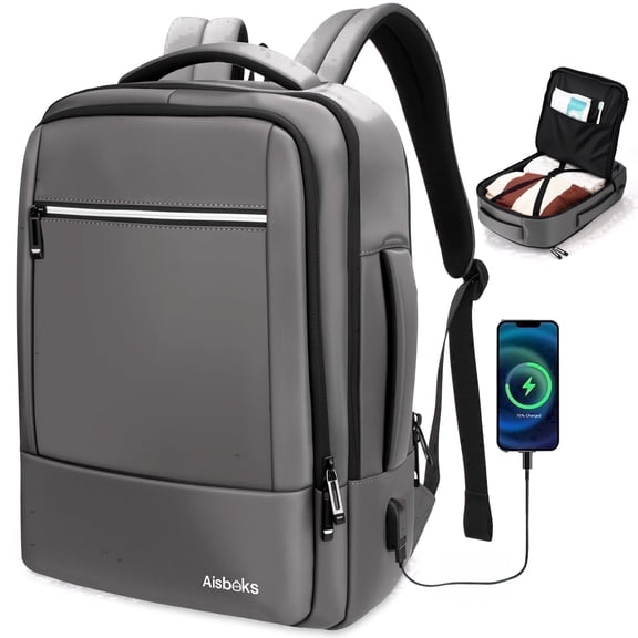 Aisboks Travel Backpack for Adult,17.3''Laptop Backpack with USB Charging Port,Airline Approved Personal Item Bag,Wear and Water Resistance Business Backpack,Dark GrayGift for Father's day