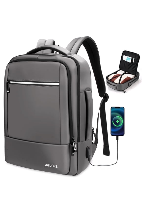 Travel Laptop Backpack with USB Charging Port-30L Airline Approved Personal Item Bag For 17.3 Inch Laptops,Wear and Water Resistance Business Weekender Backpack,Dark Gray