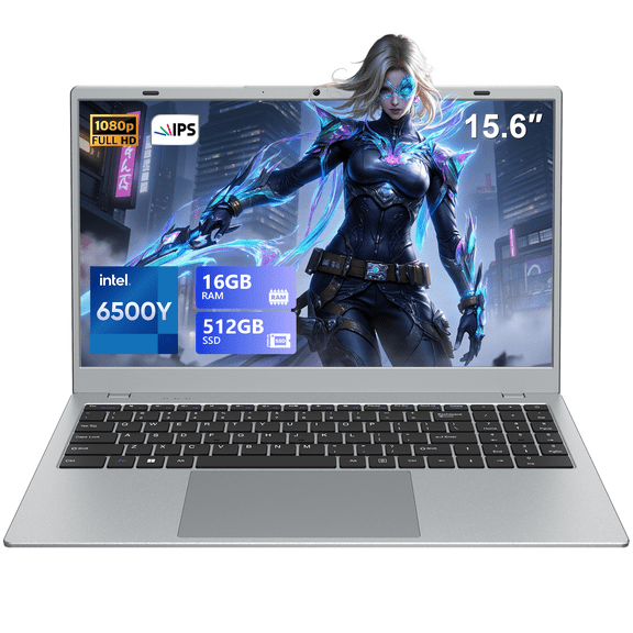 Business Laptop Computer 16GB RAM 512GB SSD Intel Pentium Gold 6500Y Dual-Core 15.6" 1080P FHD Display WiFi5 BT5.0 Type-C Fast Charging Online Learning, Home Office, Silver