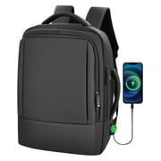 Aisboks 36L Expandable 17.3 Laptop Backpack,Carry On Business Travel Backpack for Men and Women, Premuim Weekender Luggage Bag with USB Charging Port, Black