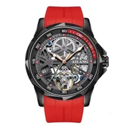 Business Luxury Mechanical Watch Men Leather Waterproof Automatic Hollow Tourbillon Wristatches Man Clock with Luminous Hand