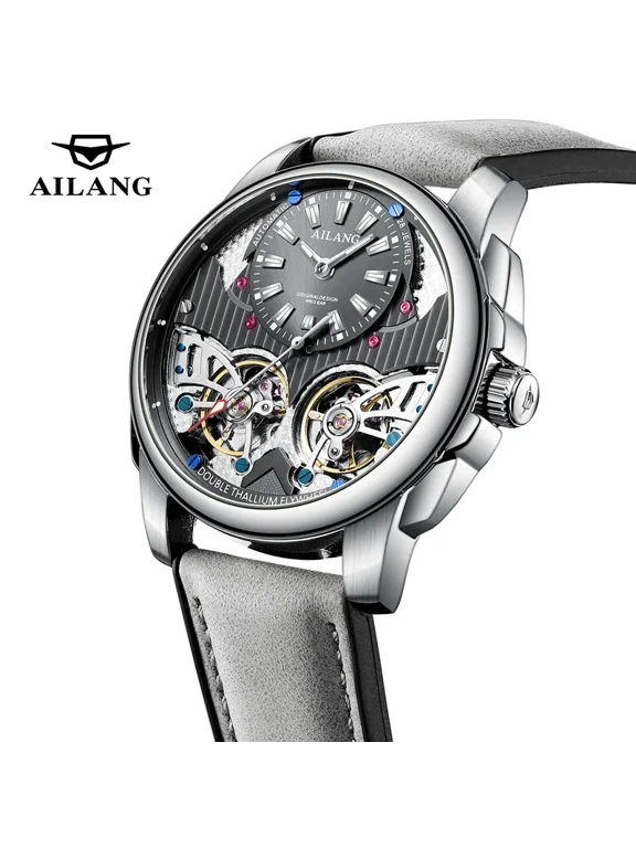 Business Mechanical Watches Men Top Brand Luxury Leather Waterproof Double Tourbillon Watch For Men Automatic Wristwatch