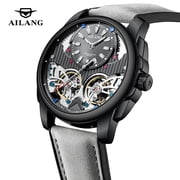 Business Mechanical Watches Men Top Brand Luxury Leather Waterproof Double Tourbillon Watch For Men Automatic Wristwatch