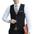 thumbnail image 1 of Business Men 4 Buttons V-Neck Sleeveless Waistcoat Slim Fit Working Wedding Vest, 1 of 7