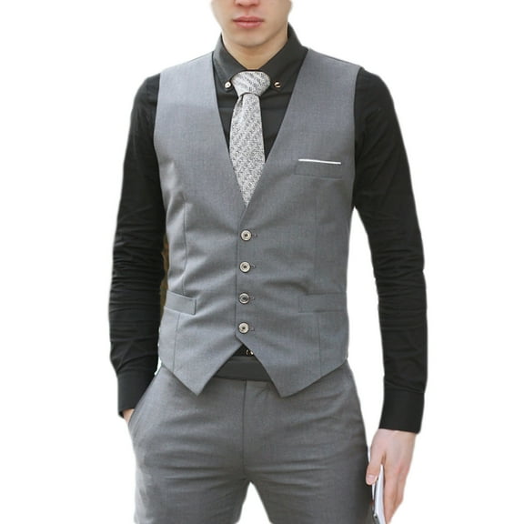 Business Men 4 Buttons V-Neck Sleeveless Waistcoat Slim Fit Working Wedding Vest