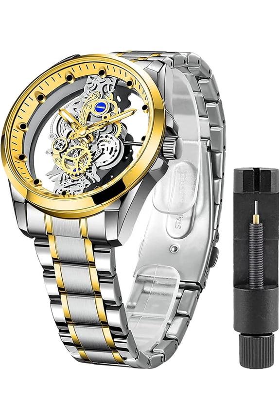 Business Men Watch Double Sided Hollow Transparent Analog Display Stainless Steel Quartz Waterproof Creative Male Wrist Watch
