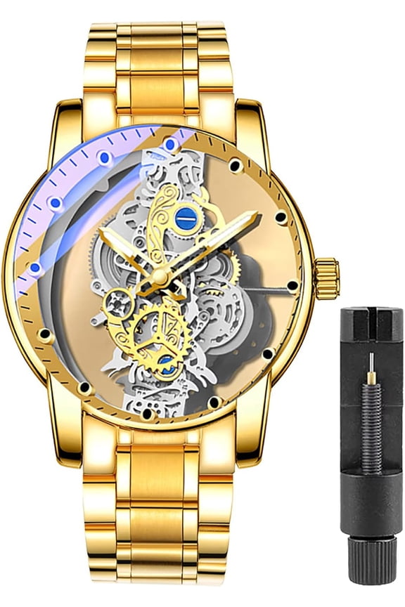 Business Men Watch Double Sided Hollow Transparent Analog Display Stainless Steel Quartz Waterproof Creative Male Wrist Watch