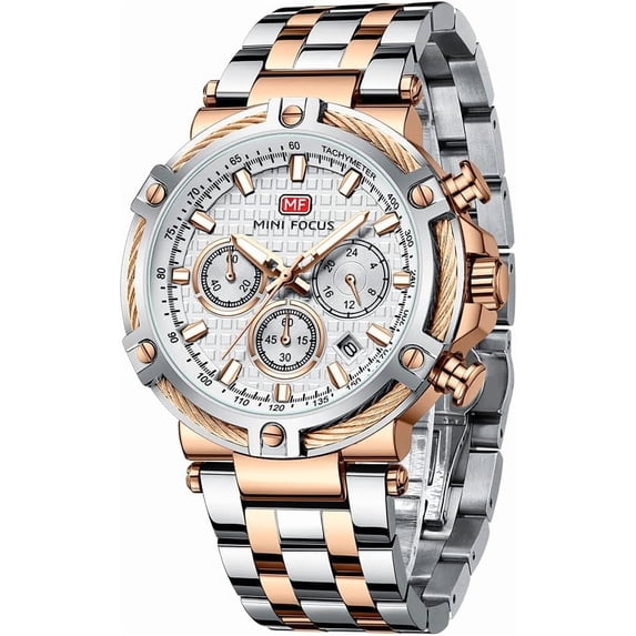 Business Men Watches (Chronograph/Waterproof/Luminous/Calendar/24 Hours) Big Face Stainless Steel Band Watches for Men