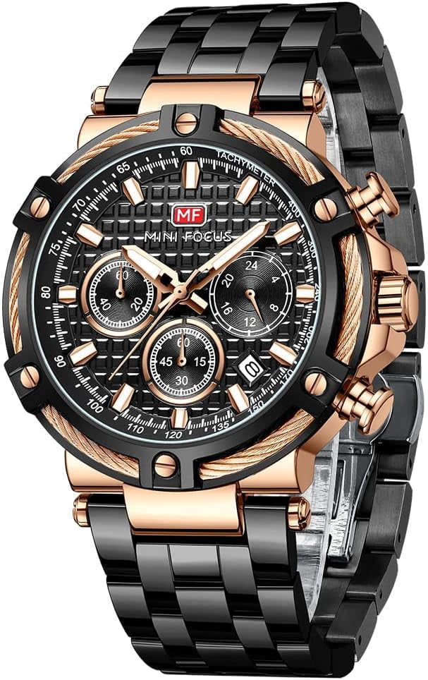 Business Men Watches (Chronograph/Waterproof/Luminous/Calendar/24 Hours) Big Face Stainless Steel Band Watches for Men