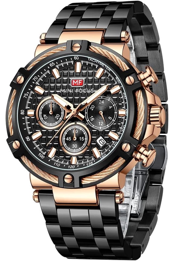 Business Men Watches (Chronograph/Waterproof/Luminous/Calendar/24 Hours) Big Face Stainless Steel Band Watches for Men