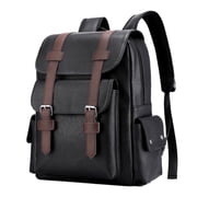 Business Men and Women PU Leather Backpack 15.6inch Laptop Waterproof Backpack Travel Commuter Lightweight schoolbag Large Hiking Back Pack-Black