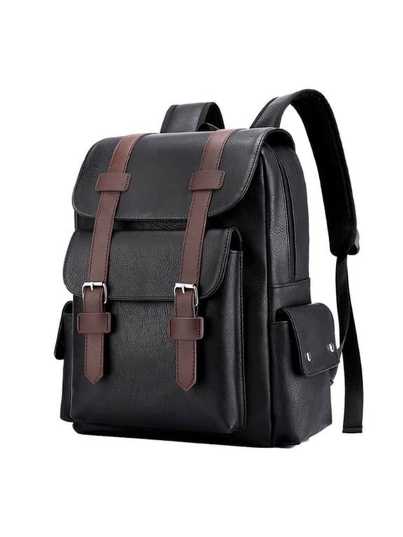 Business Men and Women PU Leather Backpack 15.6inch Laptop Waterproof Backpack Travel Commuter Lightweight schoolbag Large Hiking Back Pack-Black