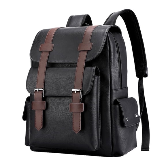 Business Men and Women PU Leather Backpack 15.6inch Laptop Waterproof Backpack Travel Commuter Lightweight schoolbag Large Hiking Back Pack-Black
