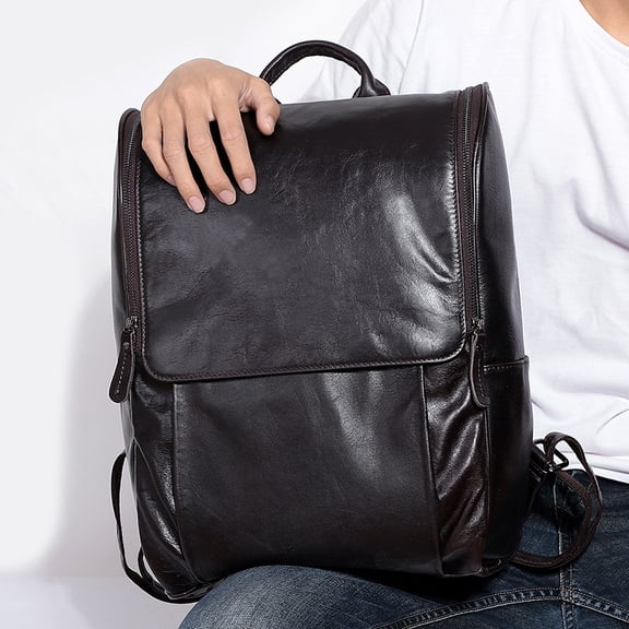 Business Men's Leather Backpack Large Capacity 15.6-Inch Computer Backpack Top Layer Leather Retro Backpack,Green oil
