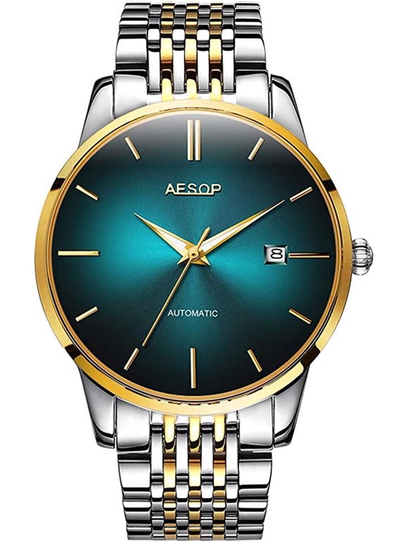 Business Men's Watch Automatic-Self-Wind Ultra-Thin Dial Date with Waterproof Two-Tone Watch