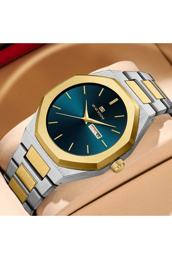 Business Men's Watch Simple Diamond-Shaped Gold Watch Student Casual Fashion Waterproof Quartz Watch Stainless Steel Strap Wristwatch