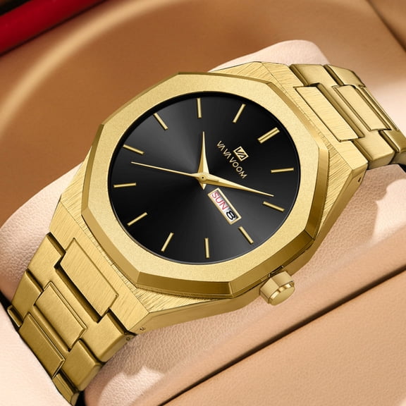 Business Men's Watch Simple Diamond-Shaped Gold Watch Student Casual Fashion Waterproof Quartz Watch Stainless Steel Strap Wristwatch