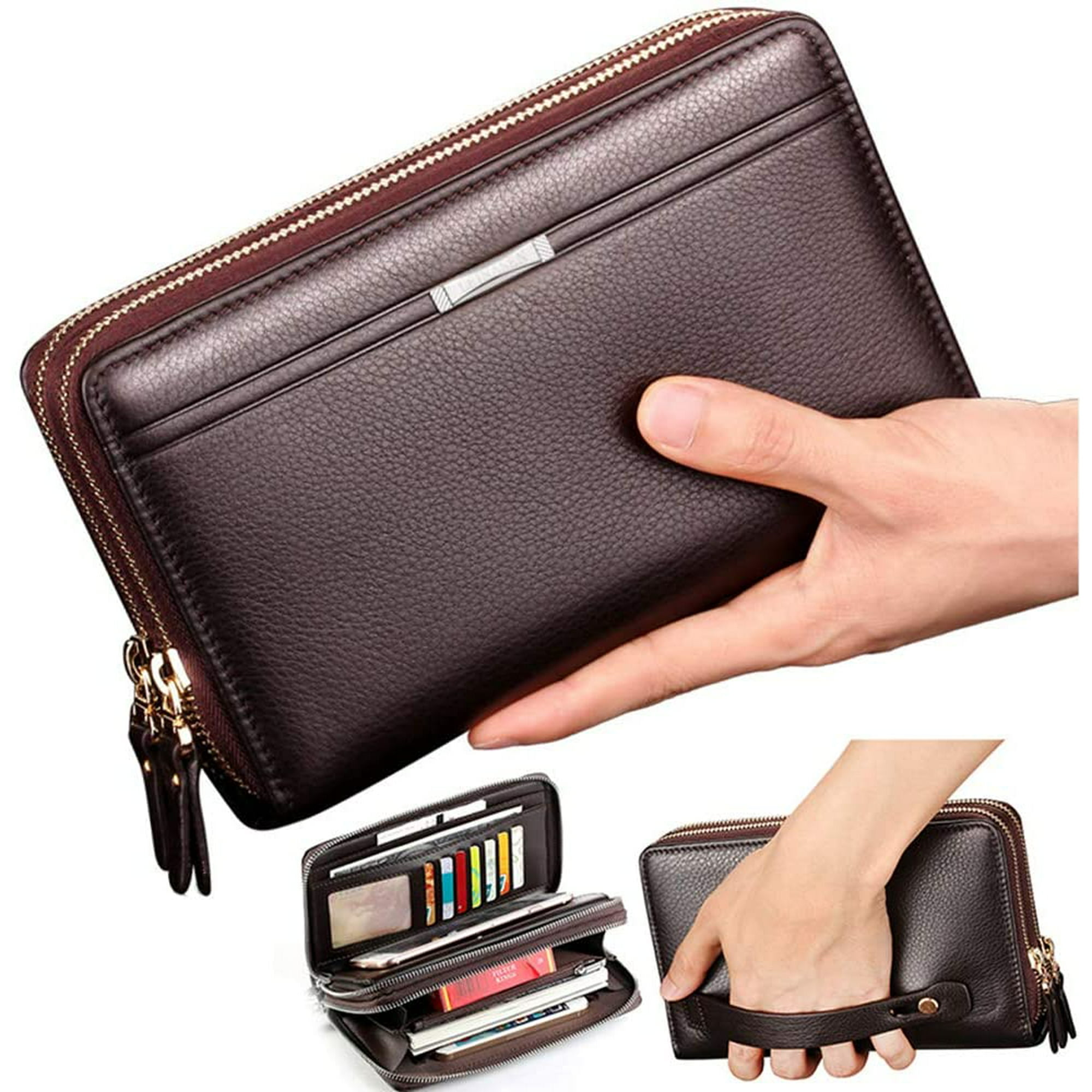 QUARRYUS New Men's Clutch Bag Wallet Soft Leather Black Brown Large Capacity Man Clutch Wallet Long Designer Business Man Clutch Purs