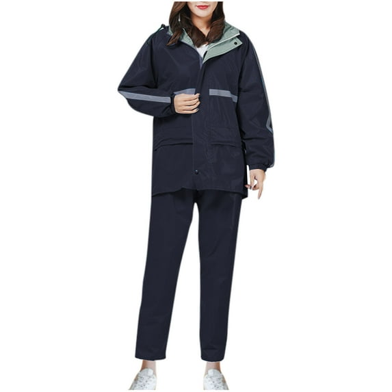 Business Outfits Rain Suit for Men Women Water Proof, Rain Coats with Reflective Strip, Rain Coats with Hood Rain Pants 2 Piece Rain Gear S-48 Navy 4XL