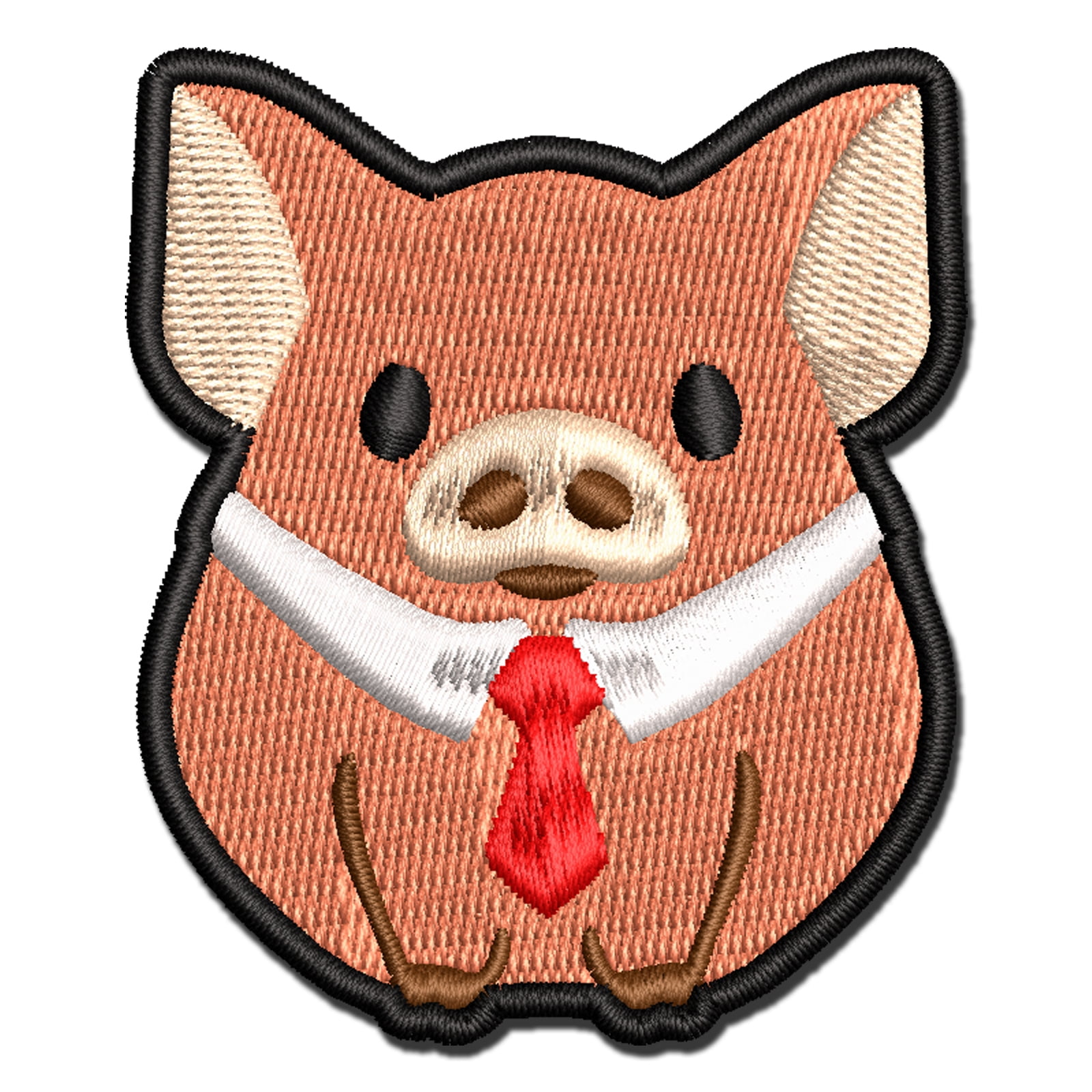 Business Pig Tie Collar Applique Multi-Color Embroidered Iron-On Patch - 3.5 Inch Large