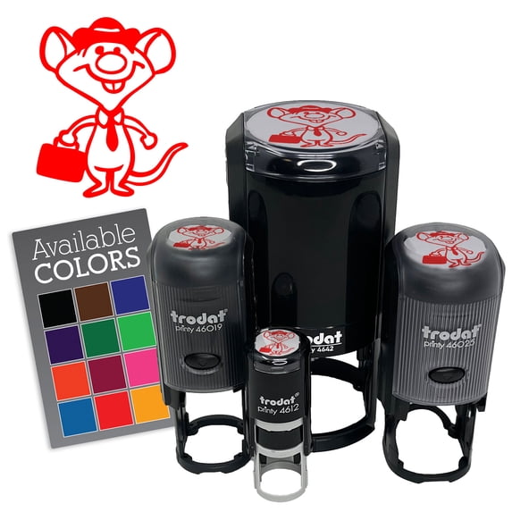 Business Rat Mouse with Hat and Suitcase Tie Self-Inking Rubber Stamp for Stamping Ink Stamper Crafting Planners - 1/2 Inch Mini - Brown Ink