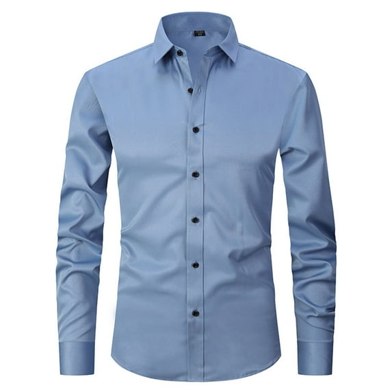 Business Shirt for Men 2024 Men's Dress Shirts Long Sleeve Wrinkle-Free Stretch Shirts Lapel Collar Solid Formal Button Down Shirt Big and Tall,S-3XL