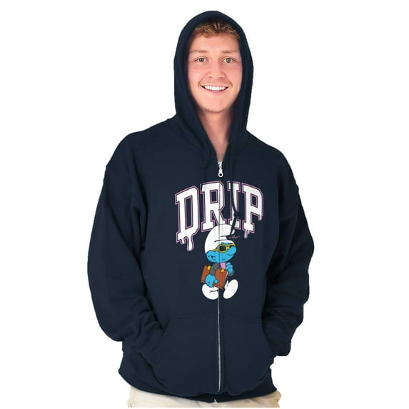 Business Smurf Cartoon Cool Boss Drip Unisex Plus Size Zip Hoodie Brisco Brands 5X
