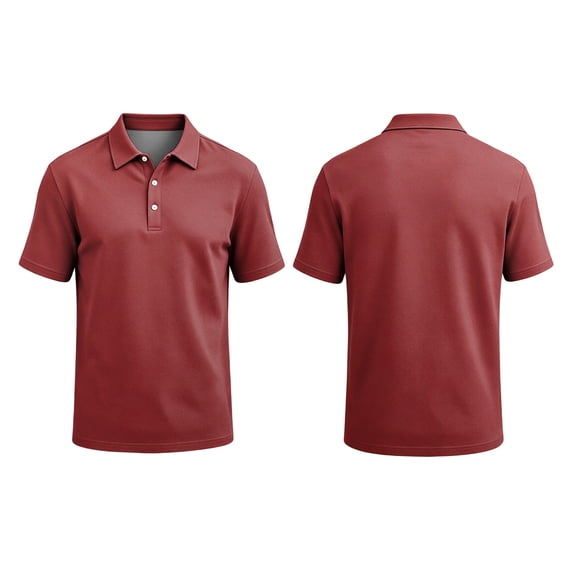 Business Solid Color Polo Shirt for Men,Short Sleeve Button Down Slim Fit Lightweight Classic Casual Golf Shirt Red 3XL