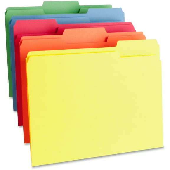 Business Source 1/3 Tab Cut Letter Recycled Top Tab File Folder - 8 1/2" x 11" - Top Tab Location - Assorted Position Tab Position - Assorted - 10% Recycled - 100 / Box | Bundle of 5