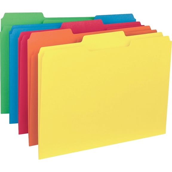 Business Source 1/3 Tab Cut Letter Recycled Top Tab File Folder - 8 1/2" x 11" - Top Tab Location - Assorted Position Tab Position - Assorted - 10% Recycled - 100 / Box | Bundle of 5