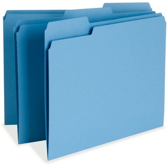 Business Source 1/3 Tab Cut Letter Recycled Top Tab File Folder - 8 1/2" x 11" - Top Tab Location - Assorted Position Tab Position - Blue - 10% Recycled - 100 / Box | Bundle of 5