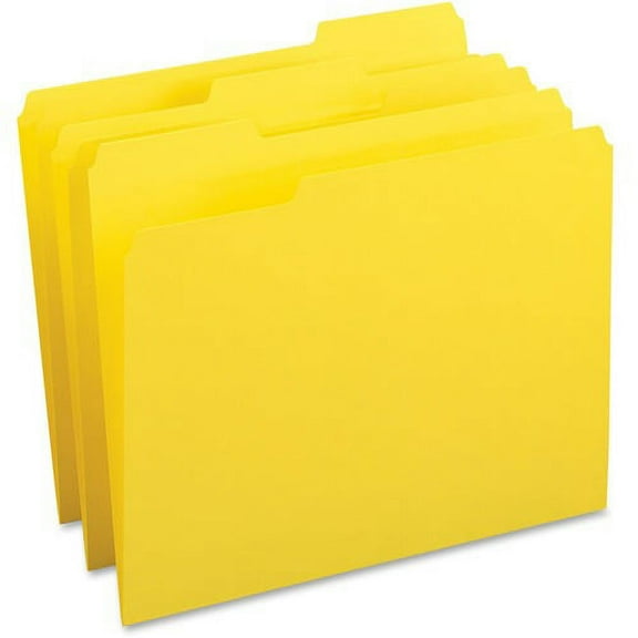 Business Source 1/3 Tab Cut Letter Recycled Top Tab File Folder - 8 1/2" x 11" - Top Tab Location - Assorted Position Tab Position - Yellow - 10% Recycled - 100 / Box | Bundle of 10 Boxes